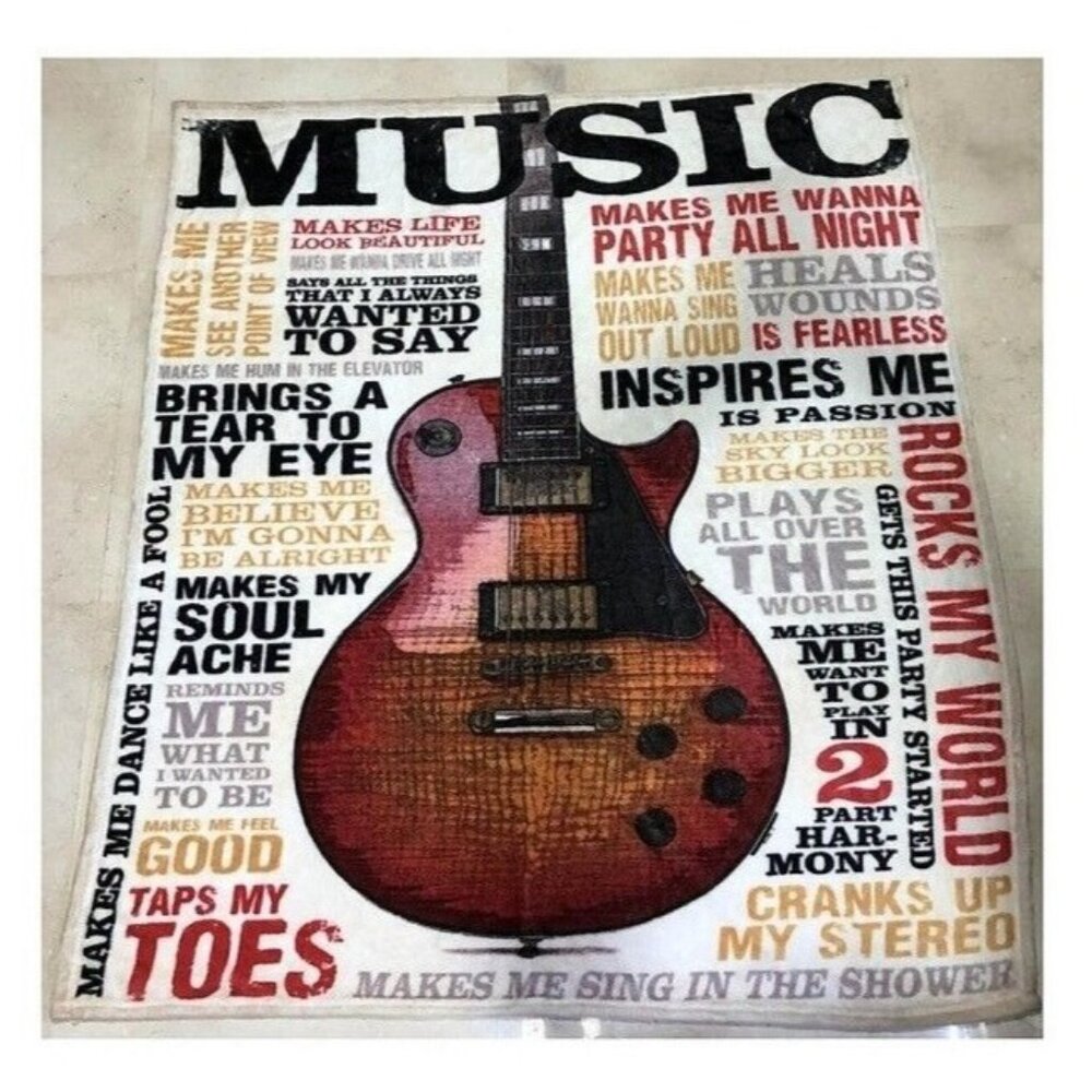 New Guitar Music Emotions Themed Plush Fleece Throw Gift Blanket Good Feelings